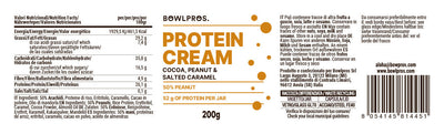 Etichetta e valori nutrizionali della crema proteica cacao, arachidi e caramello salato