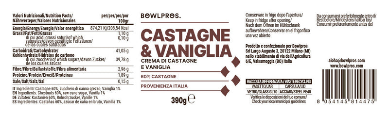 Etichetta e valori nutrizionali Crema Castagne e Vaniglia