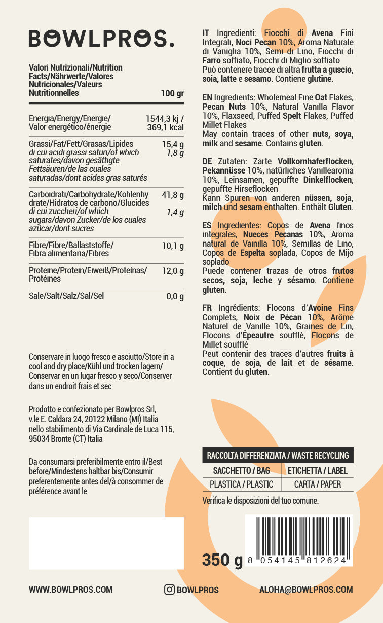 valores nutricionales de Gachas De Vainilla Y Nueces Pecanas