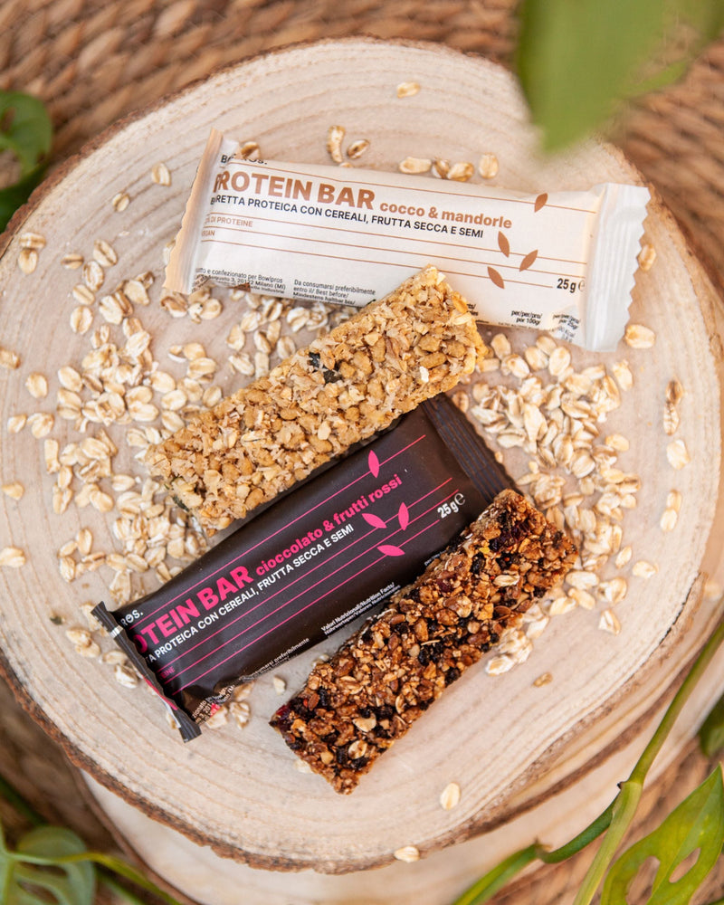 barrette vegane proteiche cioccolato e frutti rossi