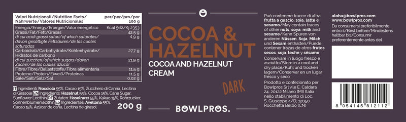Crema de Cacao y Avellanas Dark etiqueta